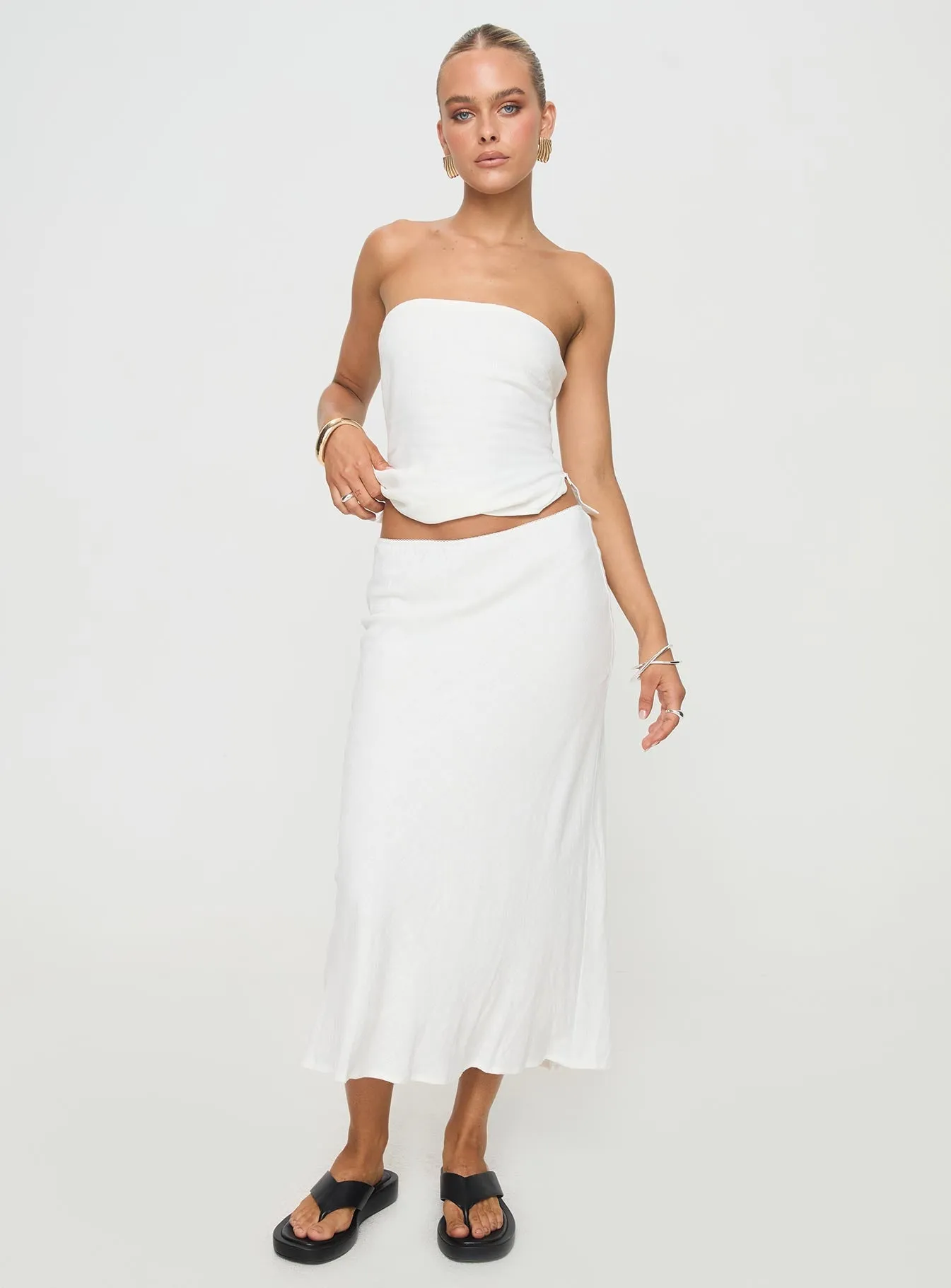 Ermias Linen Blend Midi Skirt White