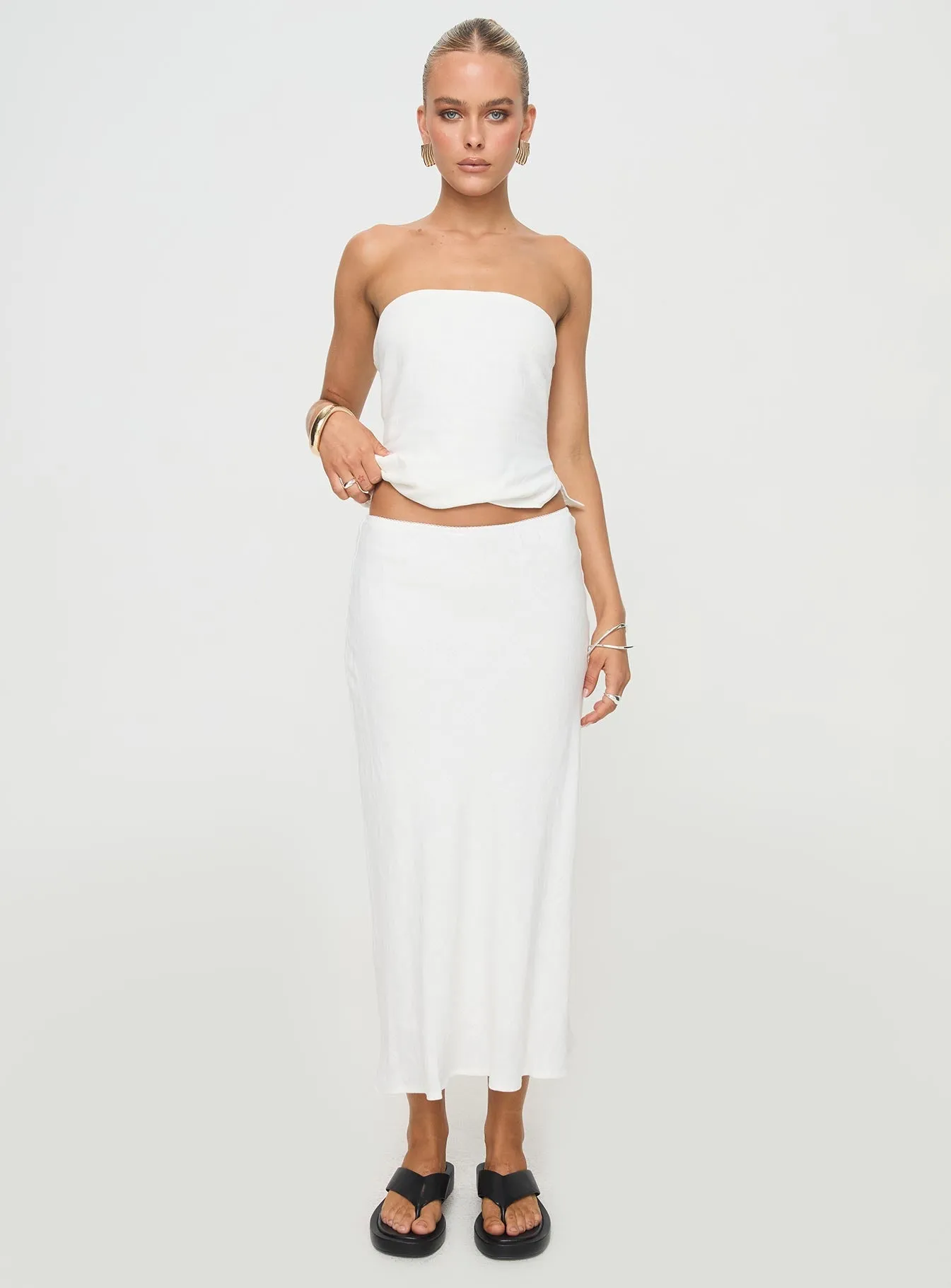 Ermias Linen Blend Midi Skirt White