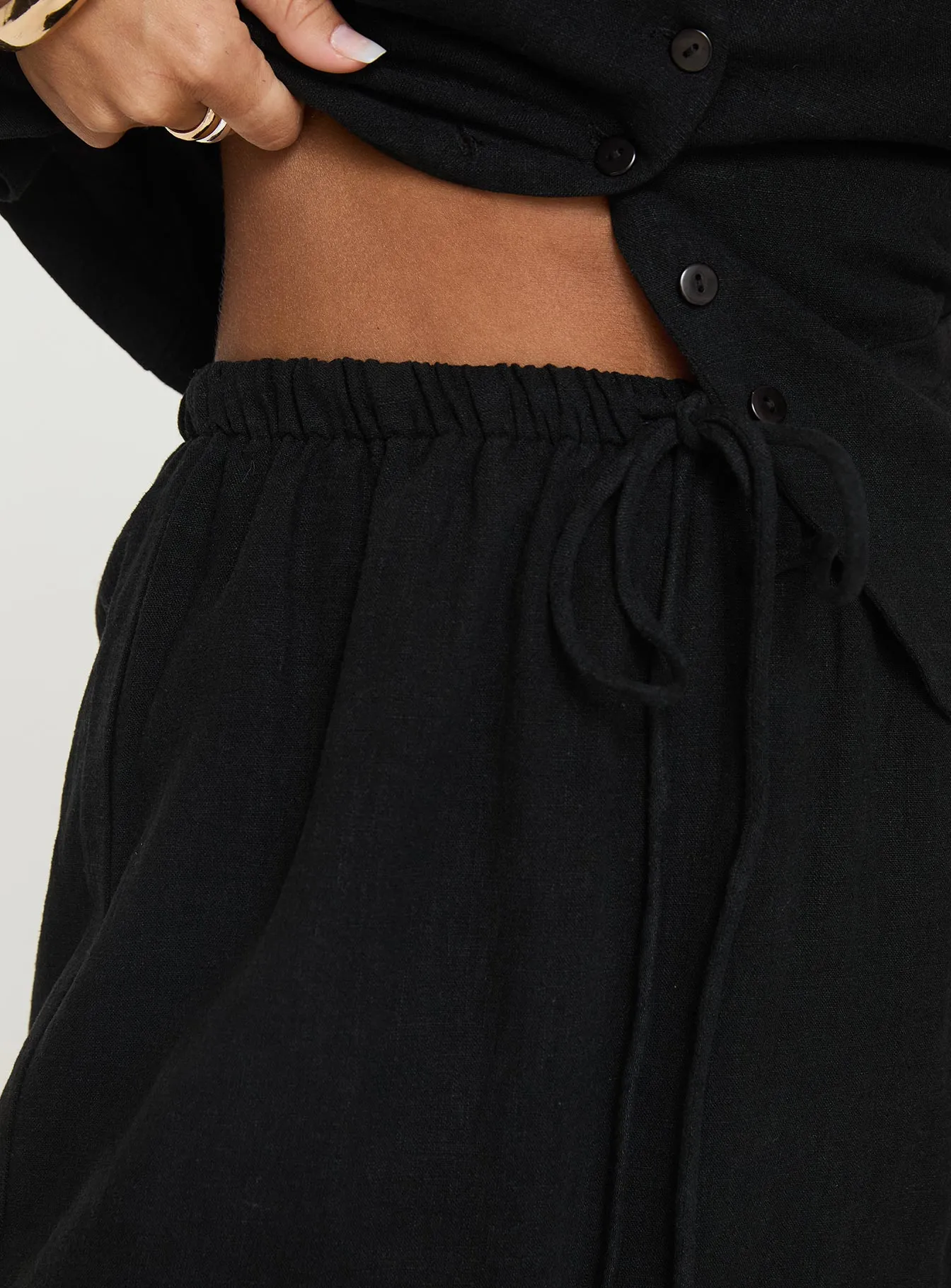 Evry Linen Blend Mini Skirt Black