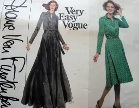 FAB 70s Diane Von Furstenberg Shirtwaist Dress Pattern,Very Easy Vogue 1730 Classy Tab Front, Pointed Collar,Flared Skirt,Fitted