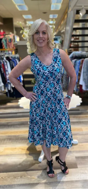 FASHION CAGE/ LADY LIBERTY FASHION DRESS *MISSY* NAVY TURQUOISE DOT PRINT