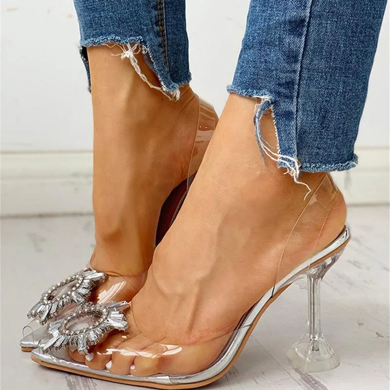 Fashion Patchwork Rhinestone Pointed High-heeled Sandals