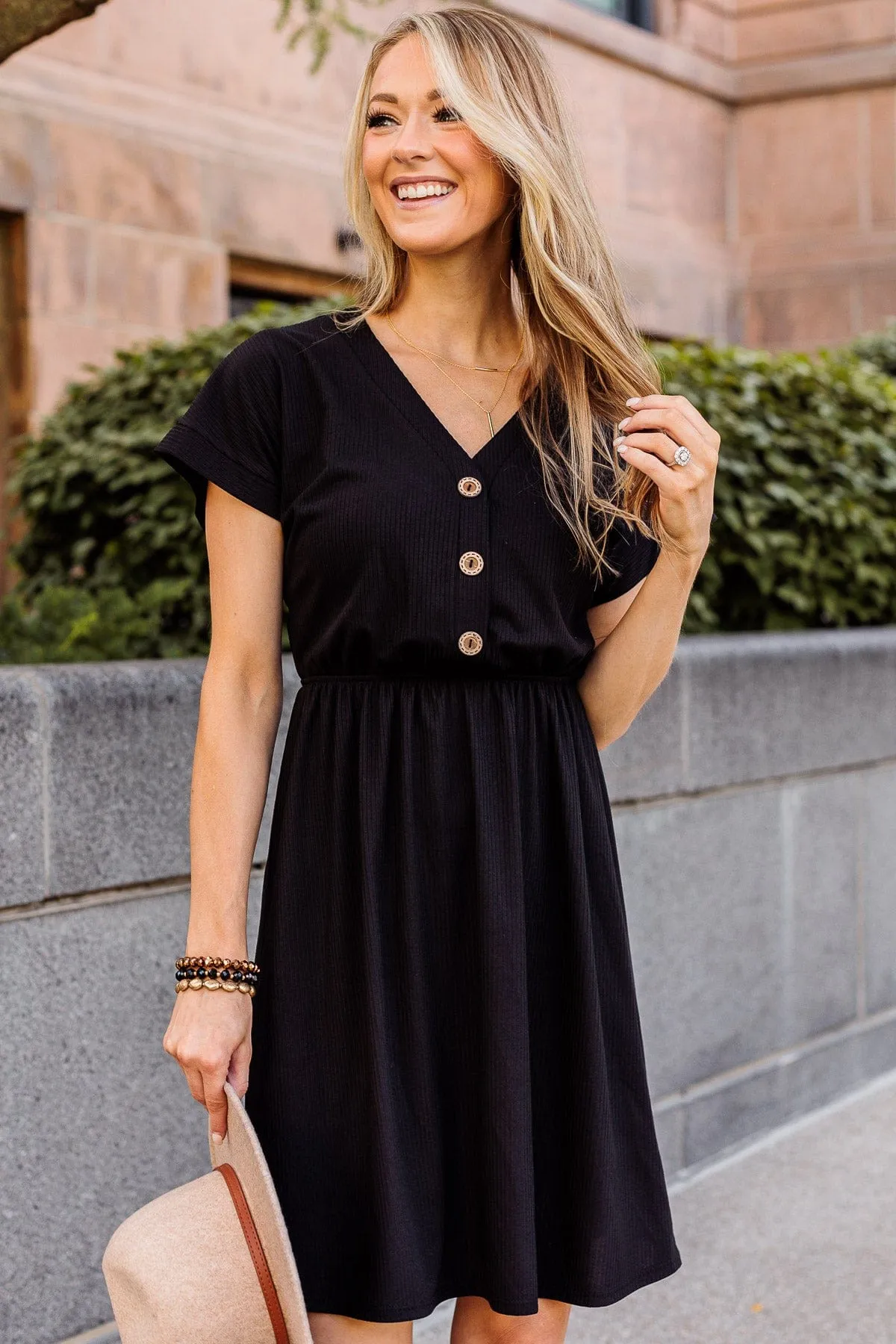 Find Your Voice Ribbed Knit Dress- Black