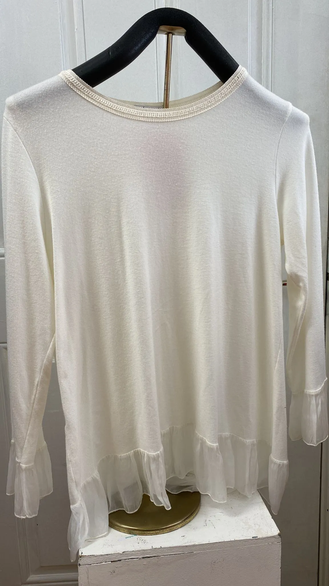 Fine Knit Jumper with Chiffon Detail- Cream- Deck