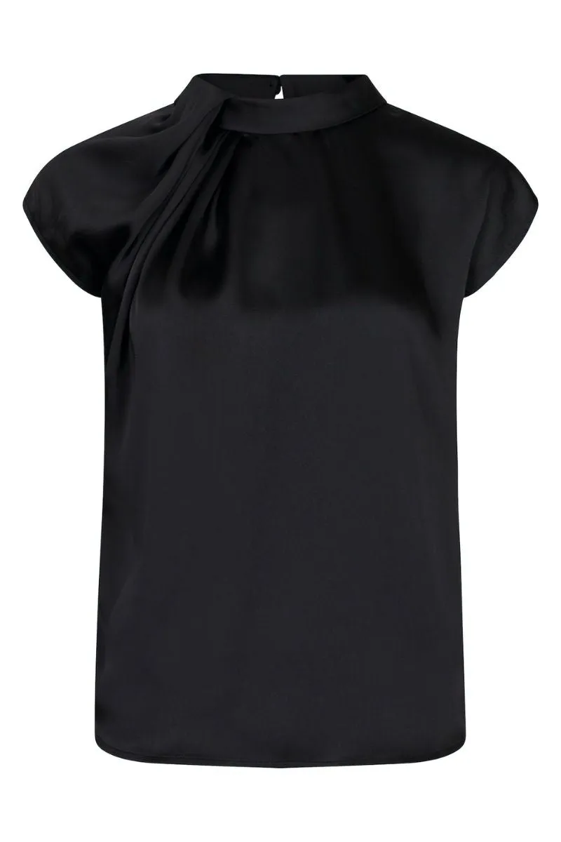 Fleur Drapy Satin Blouse | Black | Bluse fra Neo Noir