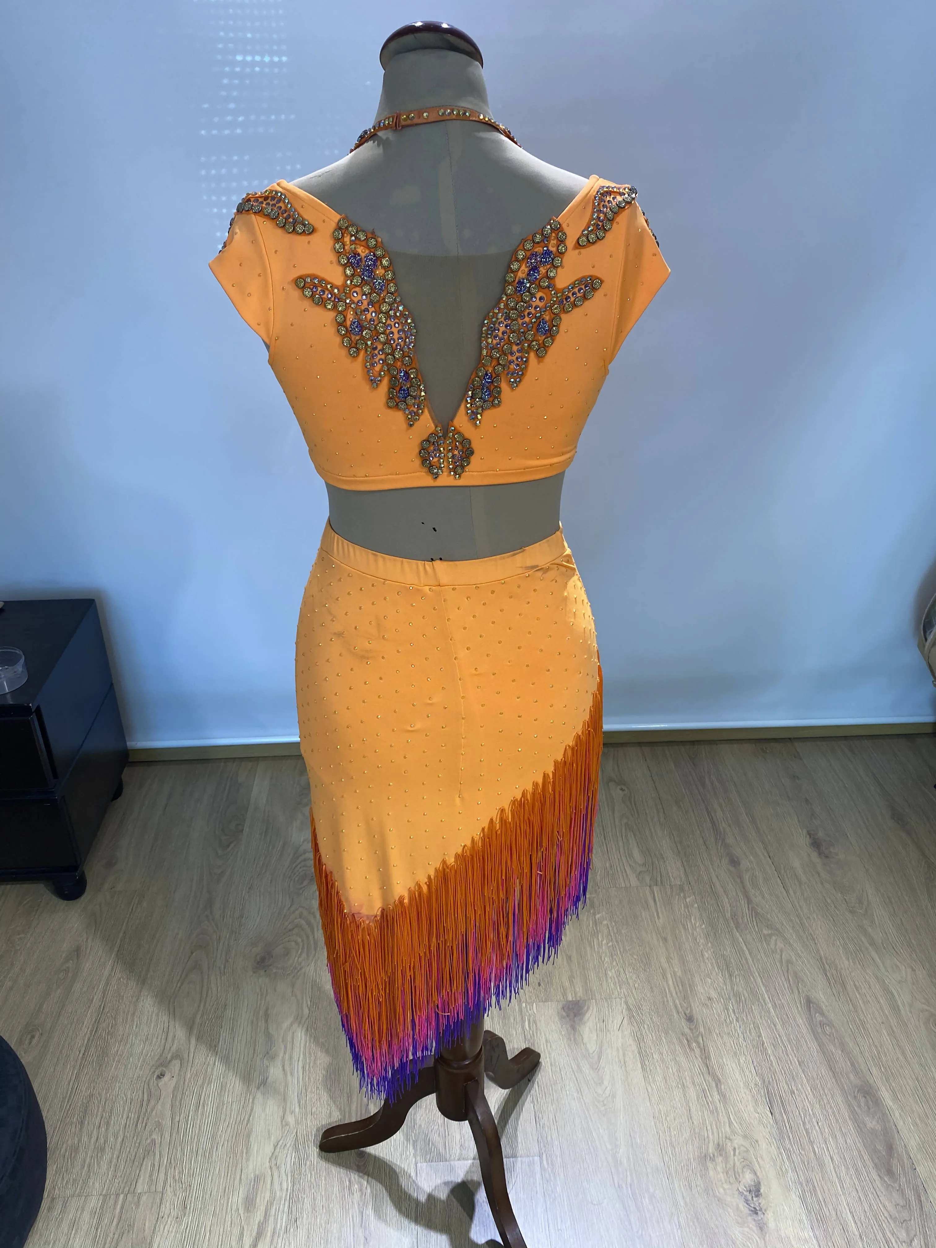 Fully Stoned Latin Dress with Fringes