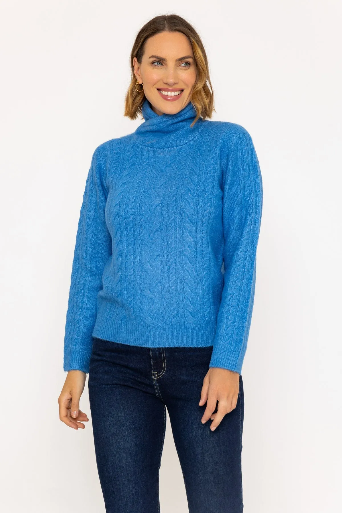 Funnel Neck Knit Jumper in Blue