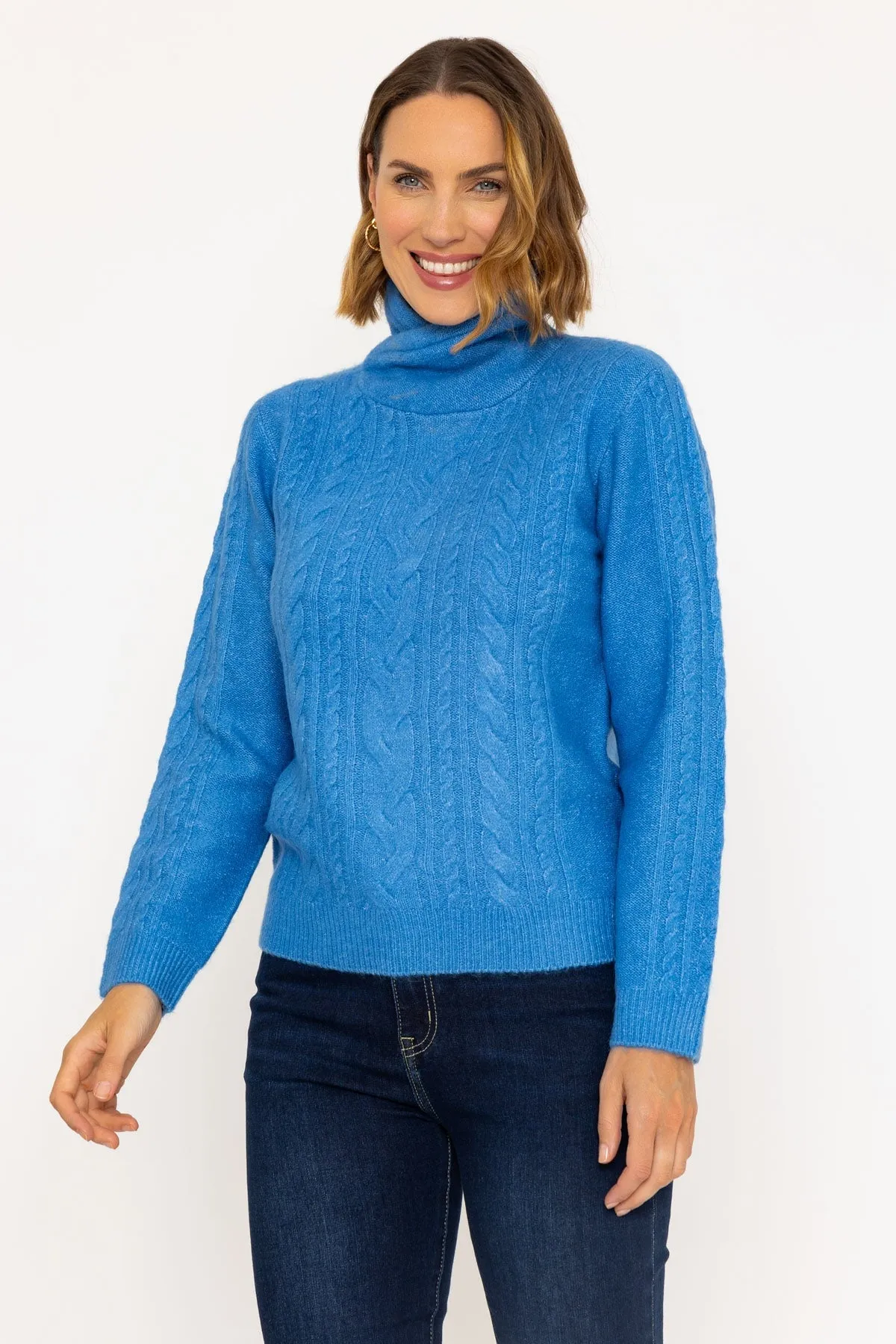 Funnel Neck Knit Jumper in Blue