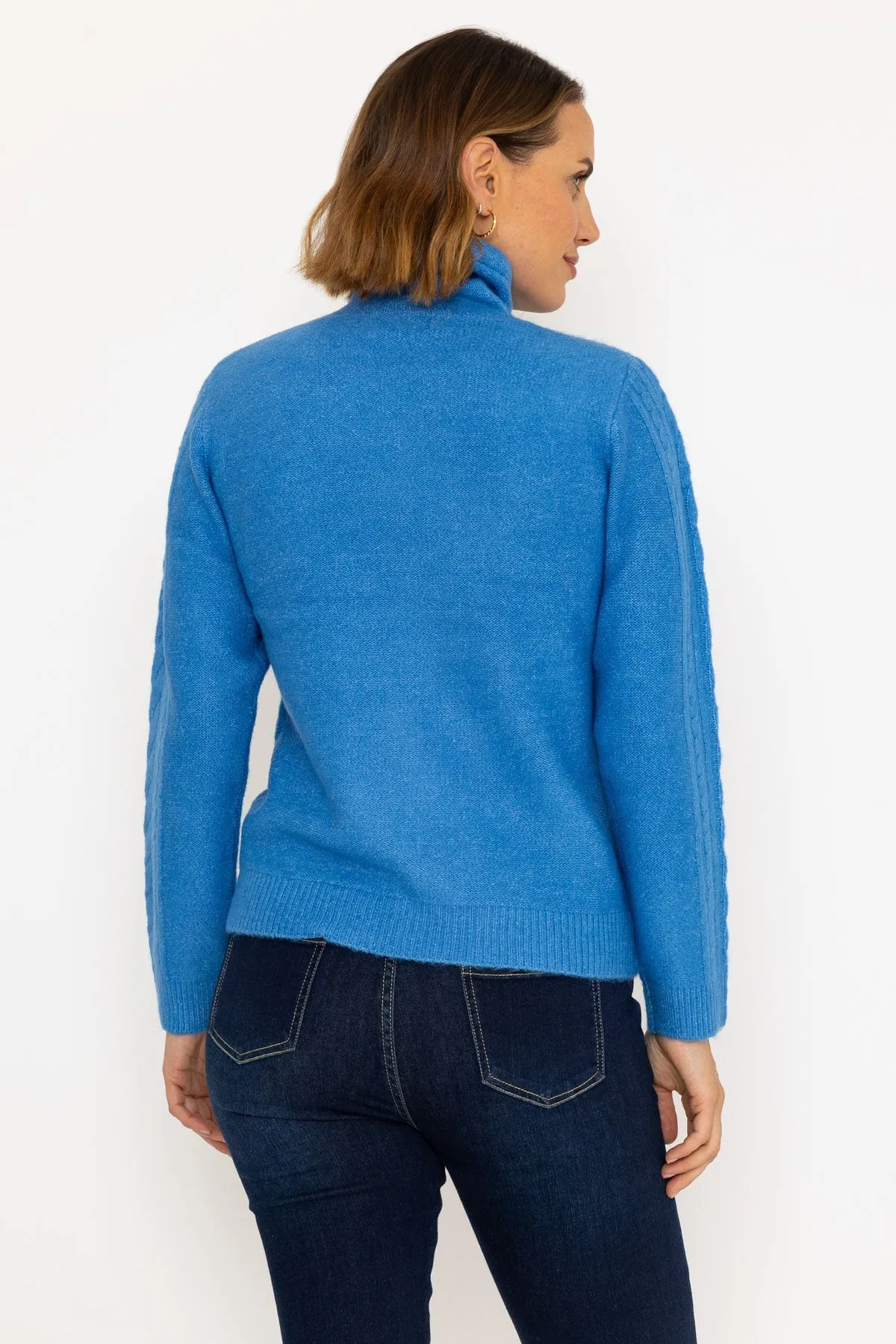 Funnel Neck Knit Jumper in Blue