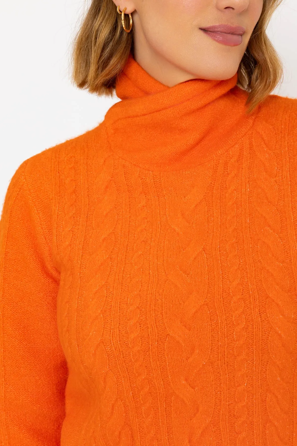 Funnel Neck Knit Jumper in Orange