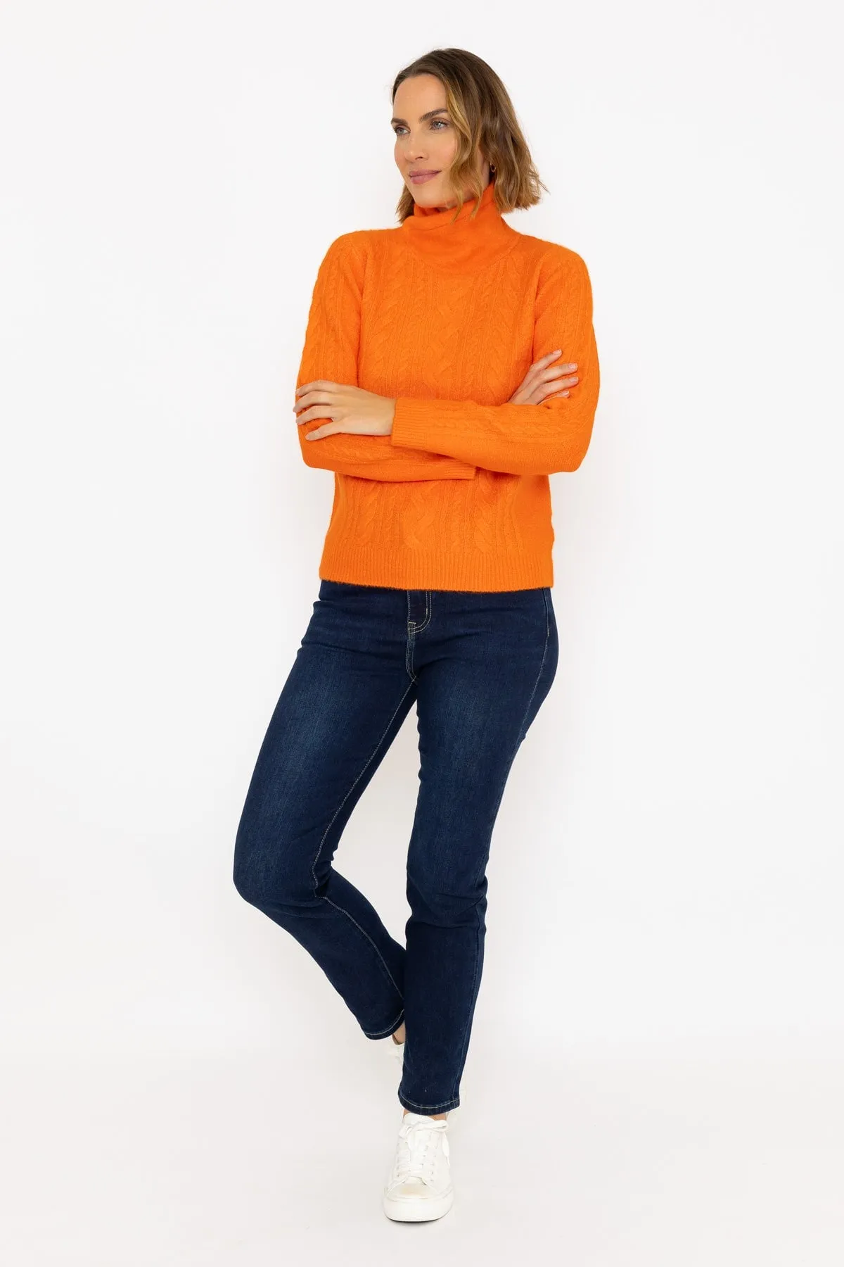 Funnel Neck Knit Jumper in Orange