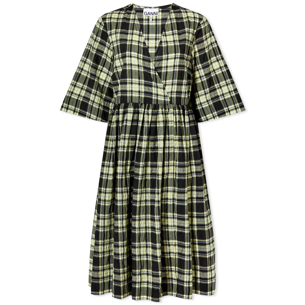 GANNI Seersucker Check Midi Wrap DressCheck Elfin Yellow