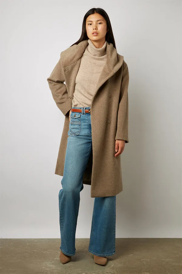 Gerard Darel SEMRA BELTED SHAWL COLLAR WOOL AND ANGORA BLEND COAT