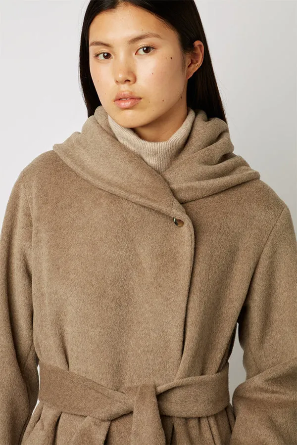 Gerard Darel SEMRA BELTED SHAWL COLLAR WOOL AND ANGORA BLEND COAT