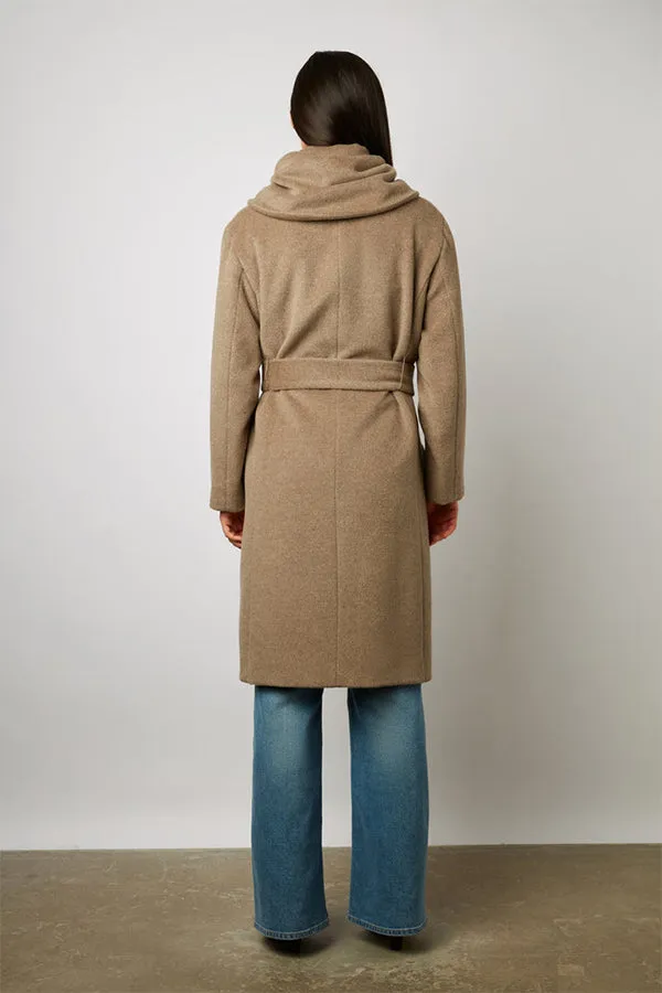 Gerard Darel SEMRA BELTED SHAWL COLLAR WOOL AND ANGORA BLEND COAT