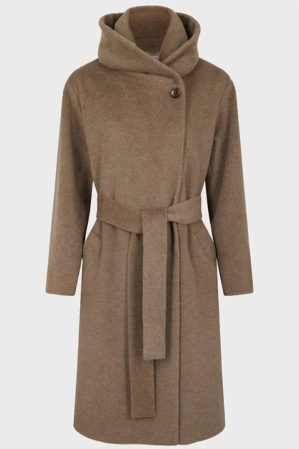 Gerard Darel SEMRA BELTED SHAWL COLLAR WOOL AND ANGORA BLEND COAT