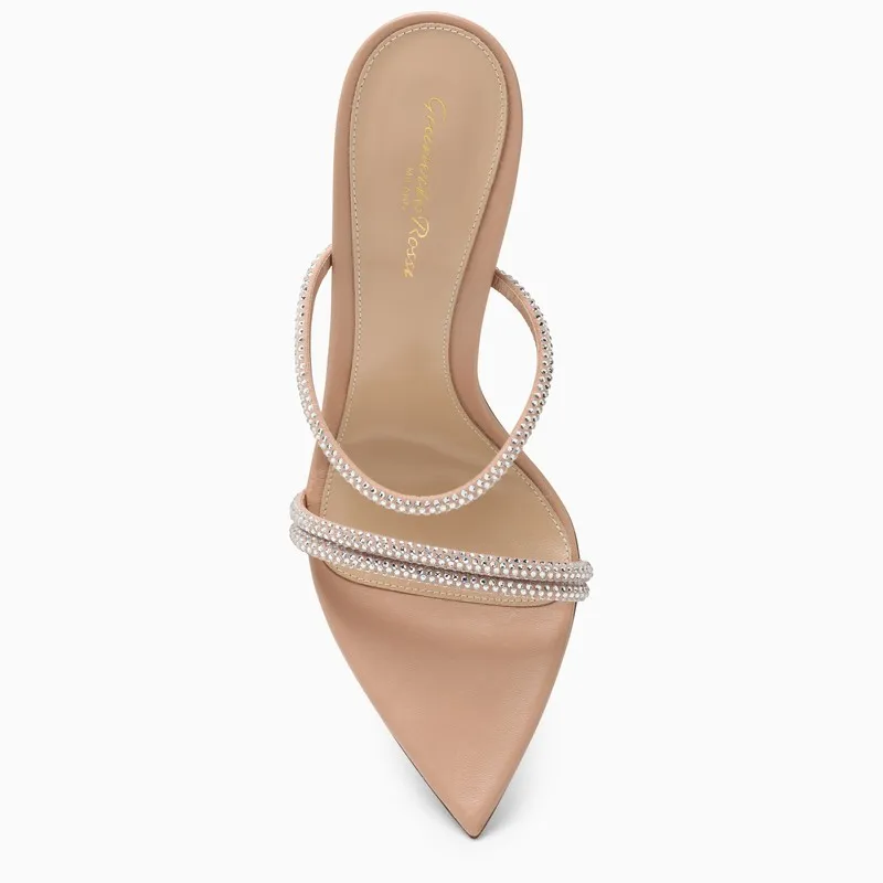 GIANVITO ROSSI Peach-Coloured Pointed Women's Sandals with Strass Straps