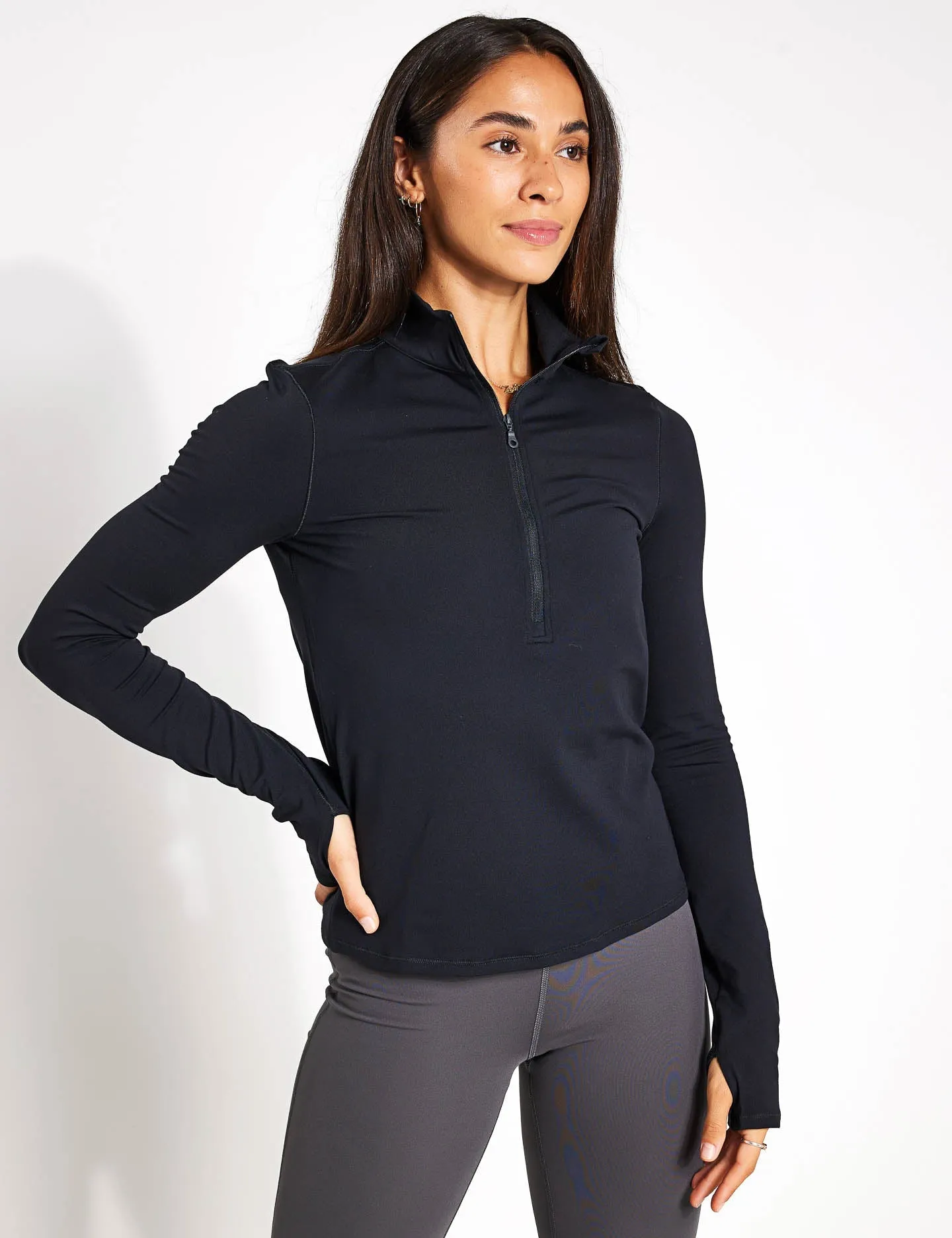 Girlfriend Collective ReSet Mock Neck Half Zip - Black