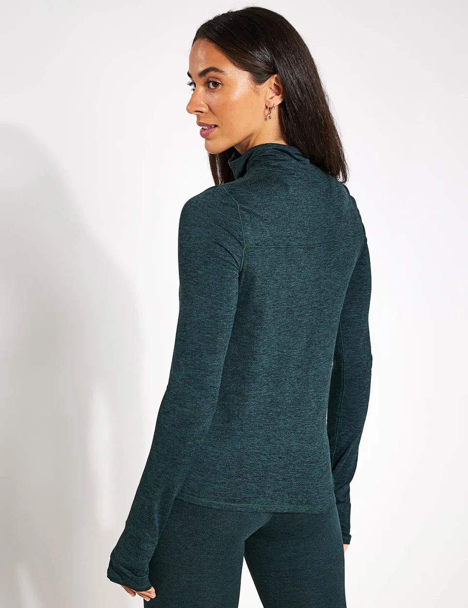 Girlfriend Collective ReSet Mock Neck Half Zip - Moss Heather