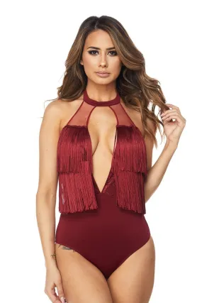 Glamorous Red Slay Fringe Bodysuit Top