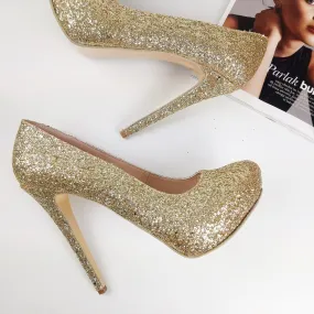 Gold Glitter Shimmer Platform Pumps