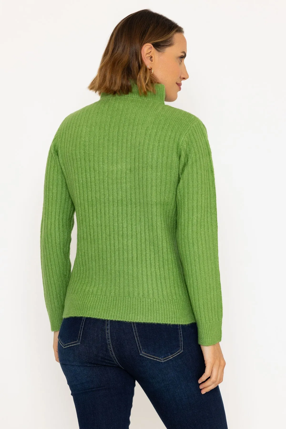 Green Cable Sleeve Knit Jumper with 1/4 Zip Detail