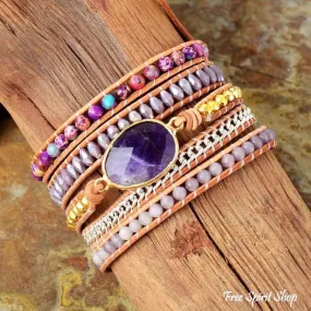 Handmade Amethyst & Purple Jasper Wrap Bracelet