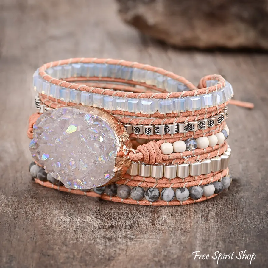 Handmade Natural Celestine Druzy Wrap Bracelet