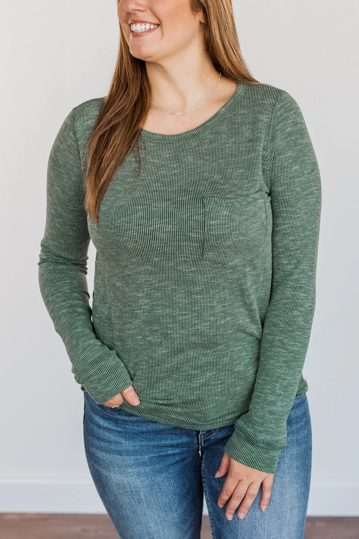 Harvest Happenings Knit Pocket Top- Forest Green