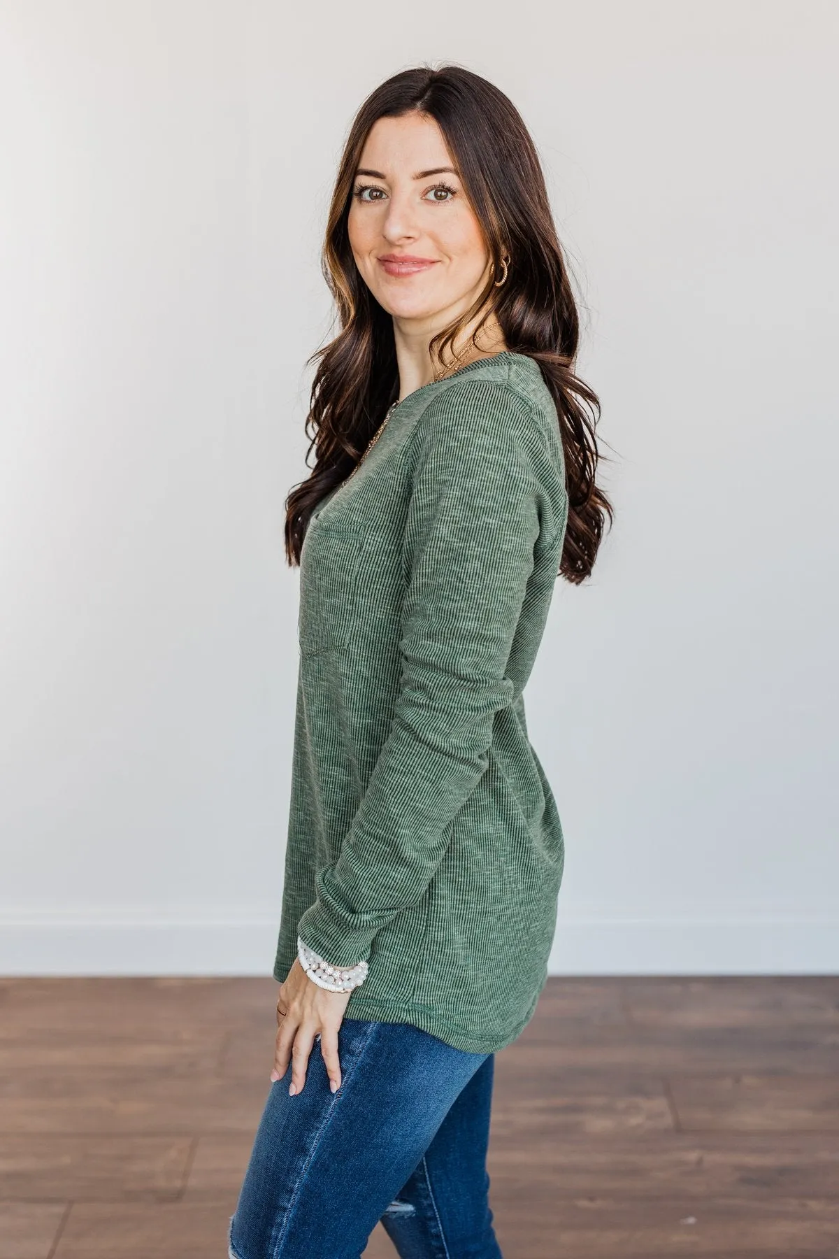 Harvest Happenings Knit Pocket Top- Forest Green