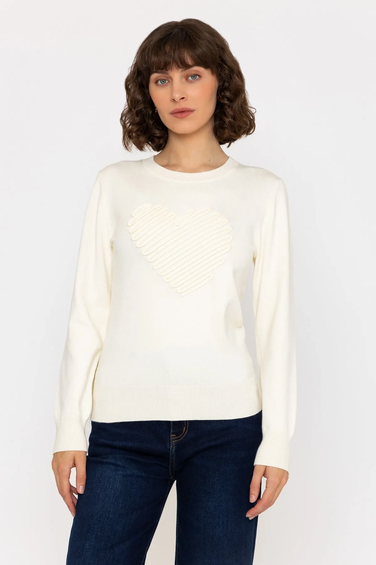 Heart Motif Knit Jumper in Ivory