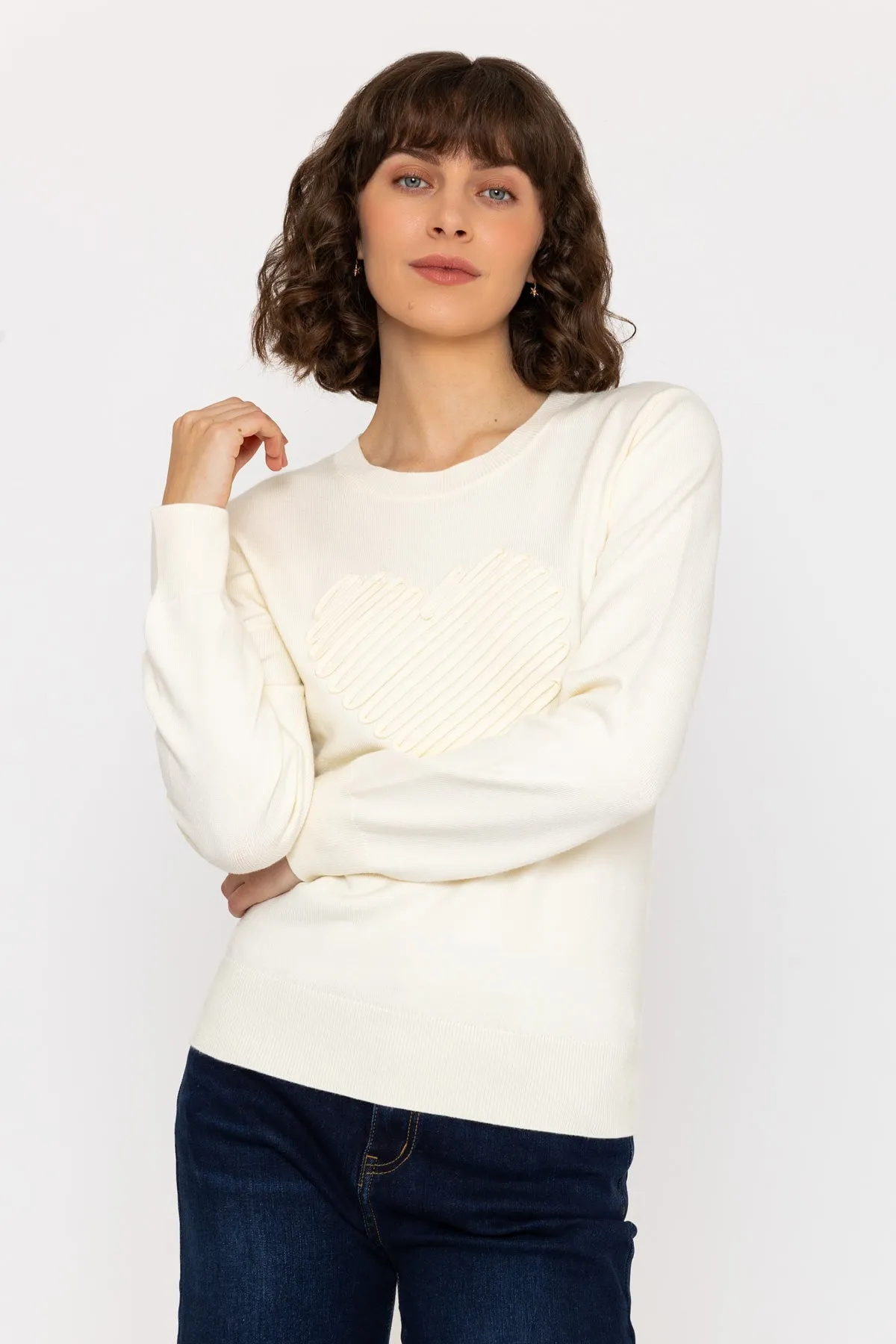 Heart Motif Knit Jumper in Ivory