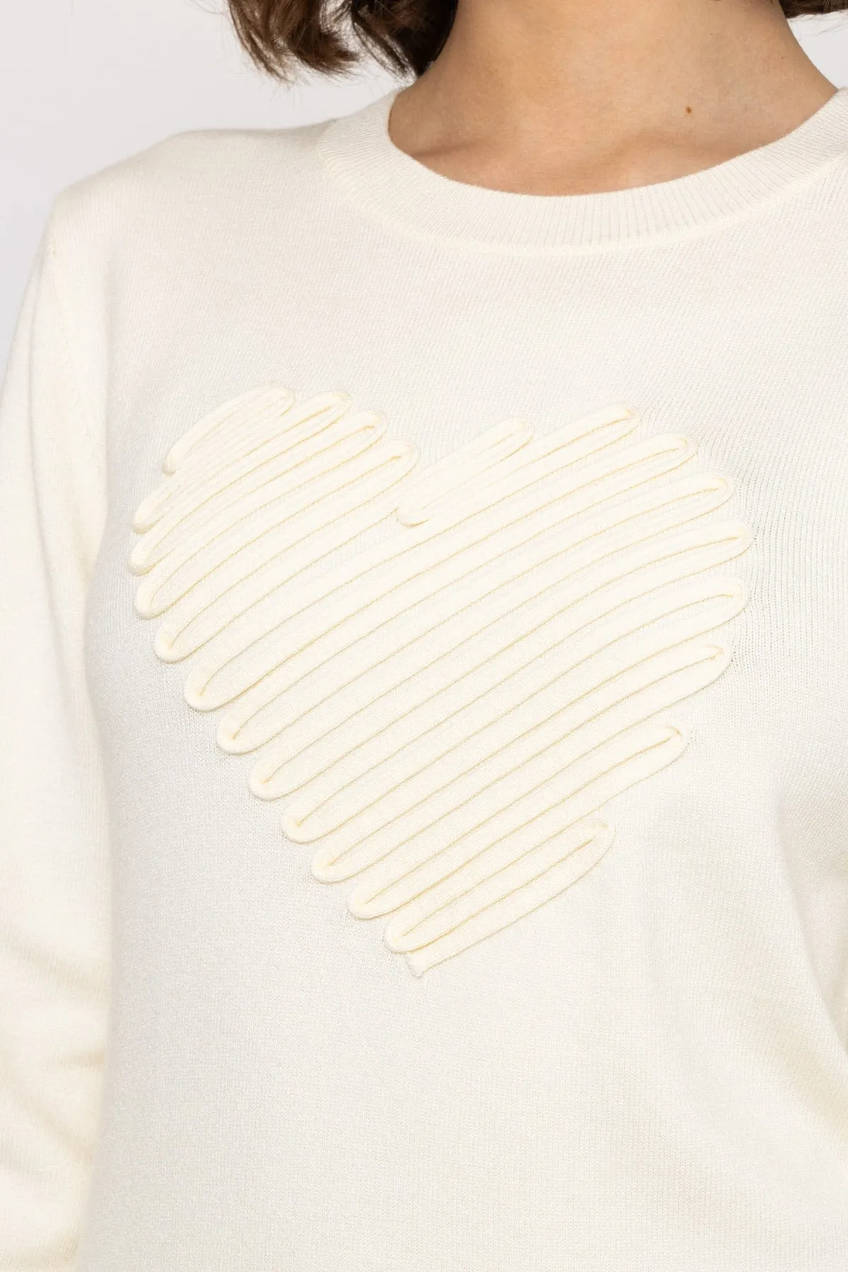 Heart Motif Knit Jumper in Ivory