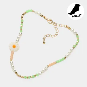 iLLASPARKZ Flower Pointed Seed Beads Pearl Beaded Anklet