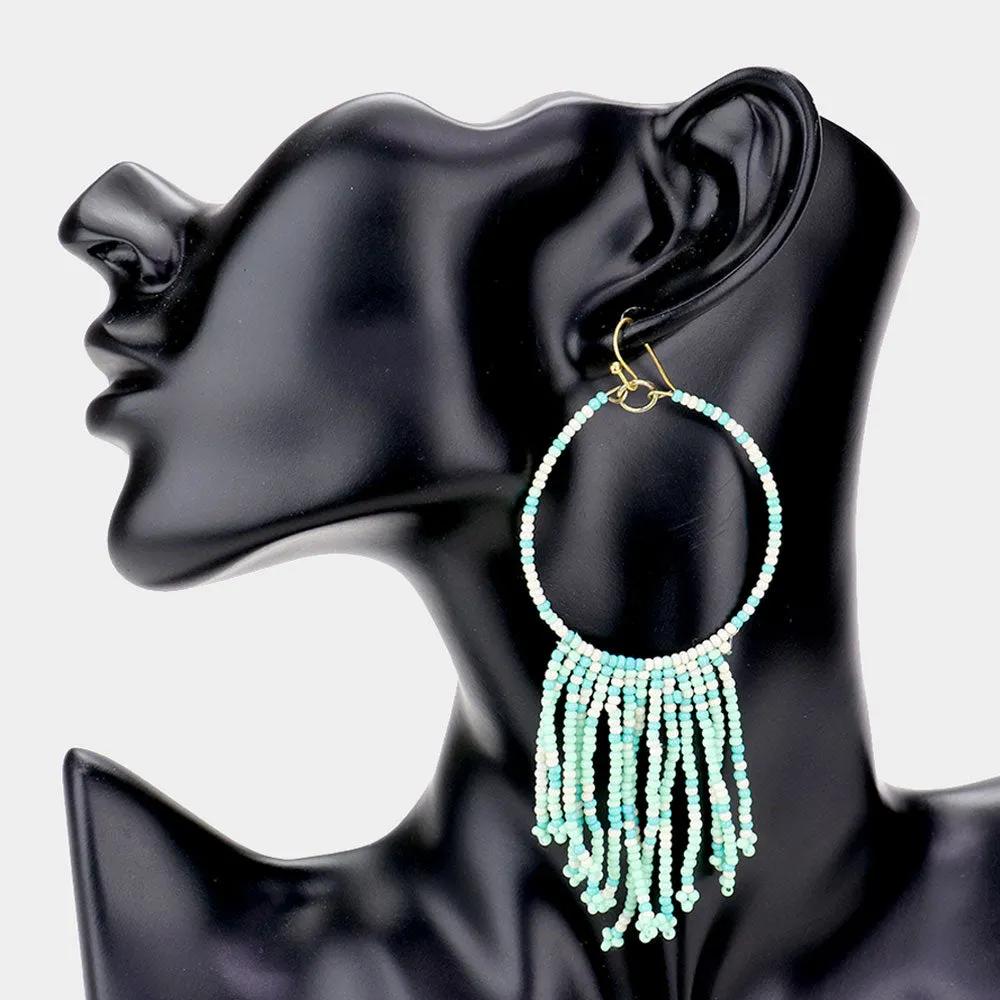 iLLASPARKZ Seed Beaded Open Circle Fringe Earrings