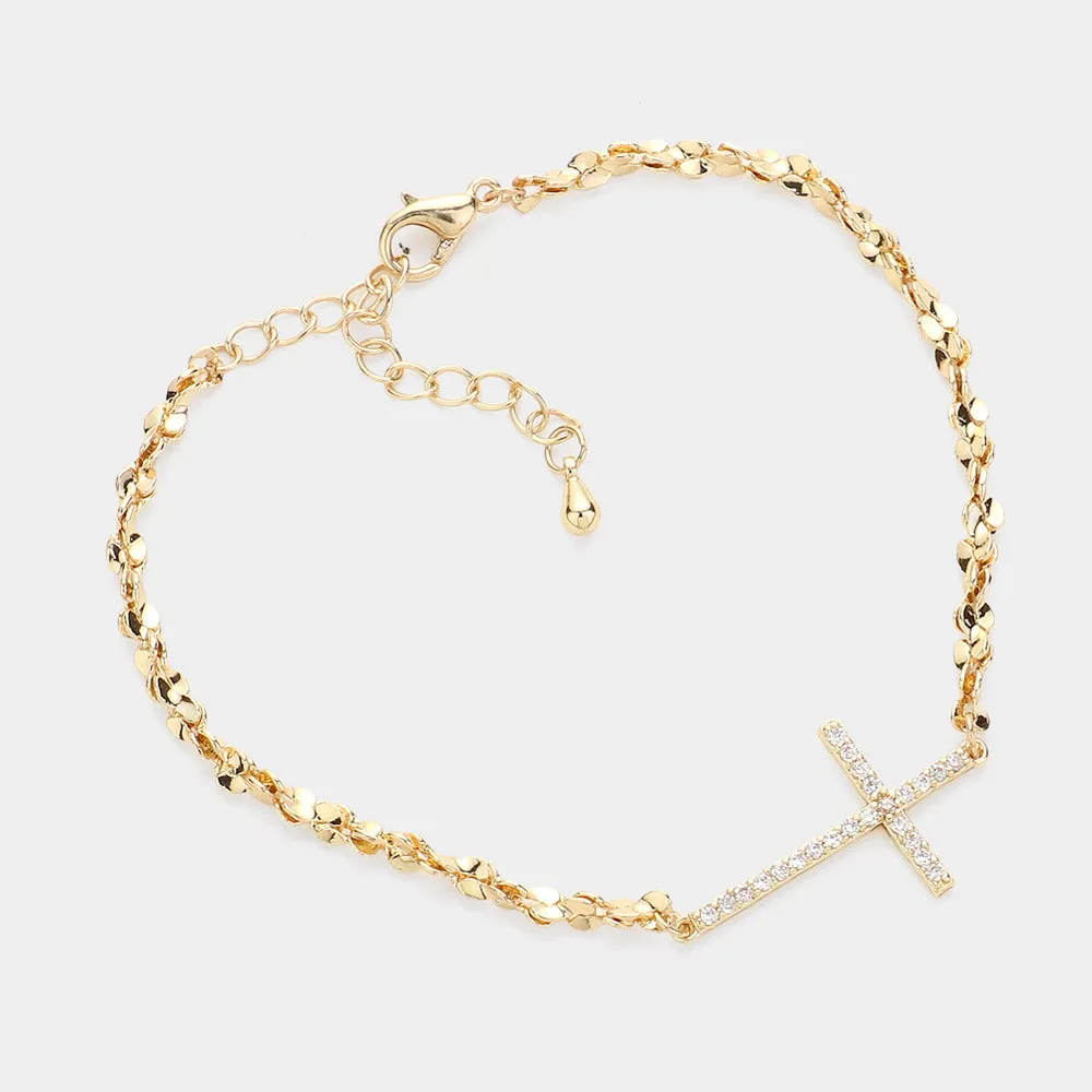 iLLASPARKZ Stone Paved Cross Pointed Metal Bracelet