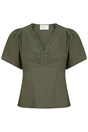 Irina Poplin Blouse | Army | Blue fra Neo Noir