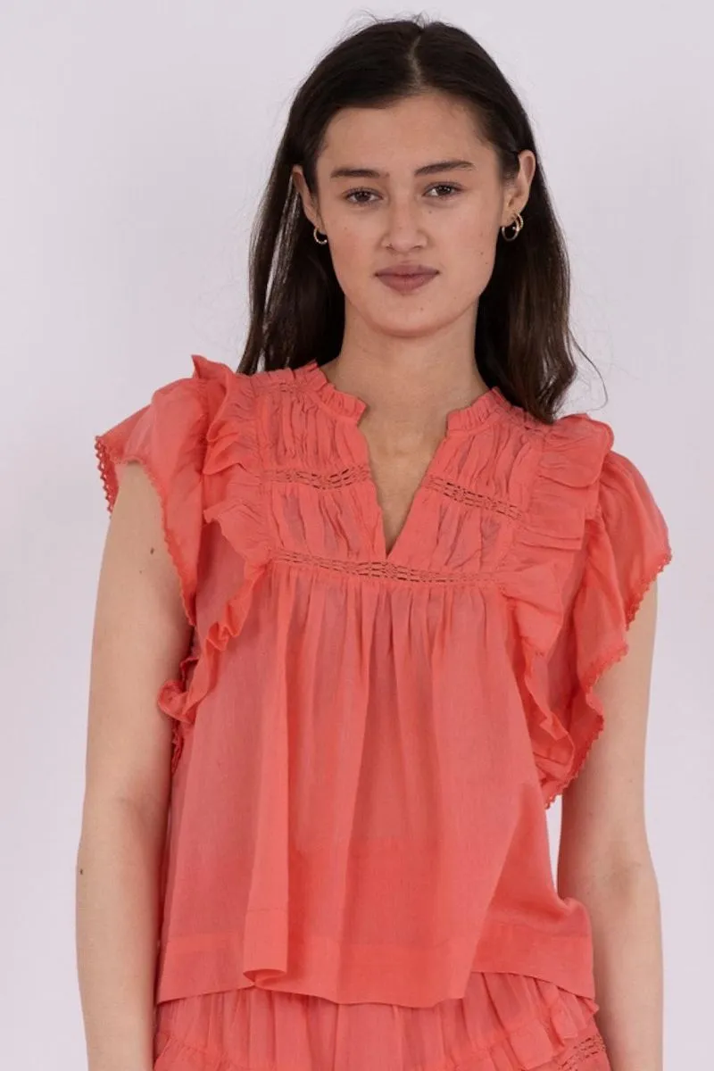 Jayla S Voile Top 159881 | Coral | Top fra Neo Noir