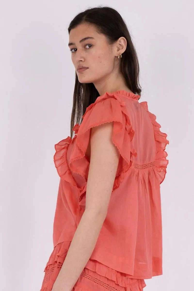 Jayla S Voile Top 159881 | Coral | Top fra Neo Noir