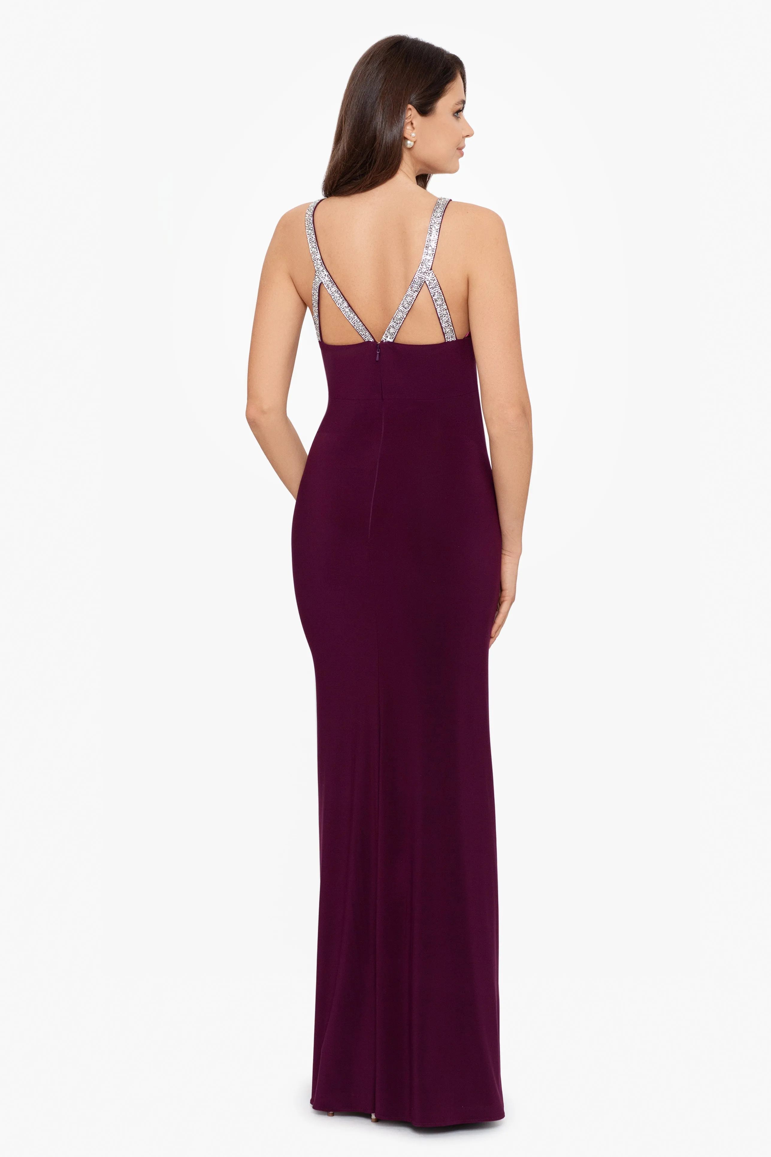 Jayleen High Neck Side Ruched Stretch Knit Gown