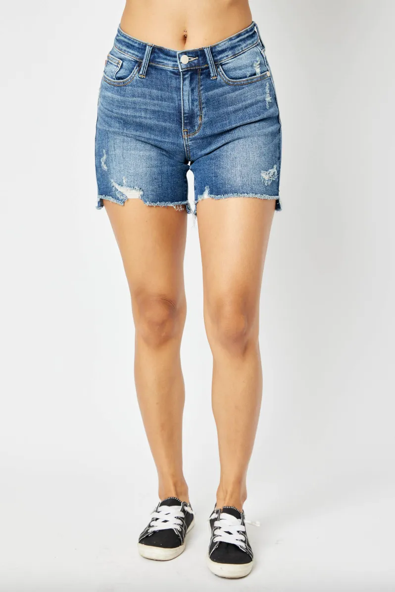 Judy Blue Hi-Lo Hem Destroyed Shorts