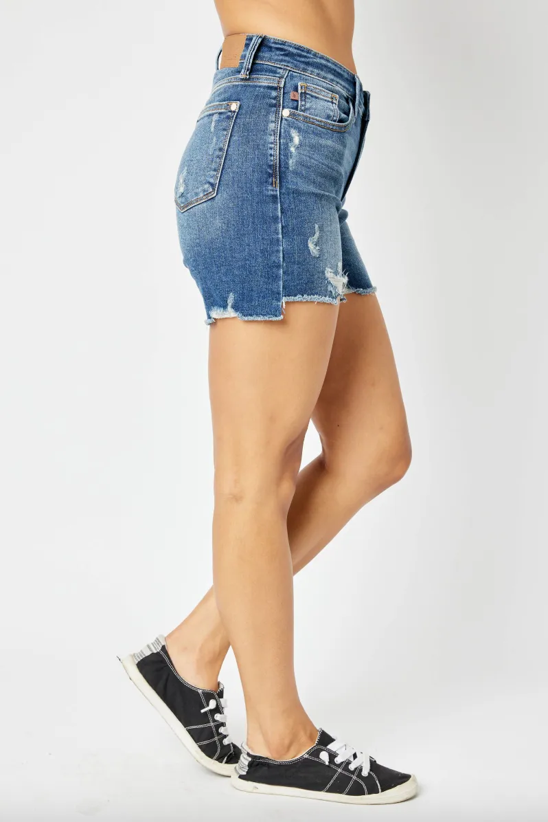 Judy Blue Hi-Lo Hem Destroyed Shorts