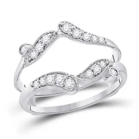 Keene Jewelers 14kt White Gold Womens Round Diamond Bypass Wrap Ring Guard Enhancer 1/3 Cttw