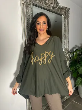 Khaki Happy Slogan Sweatshirt Sam