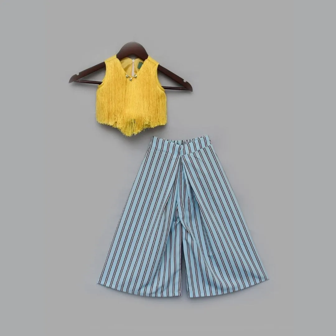 Kids Yellow Fringe Top with Pleated Pant