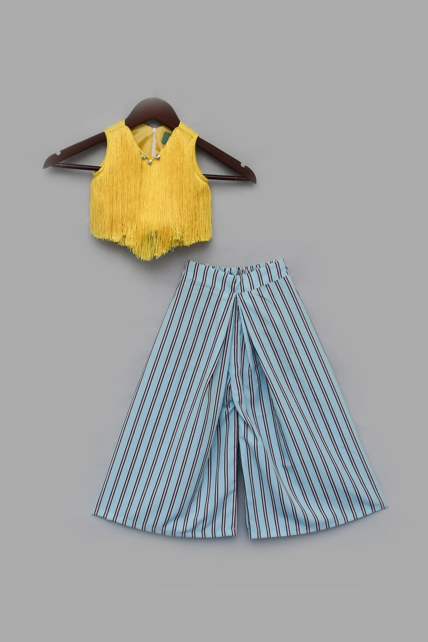 Kids Yellow Fringe Top with Pleated Pant