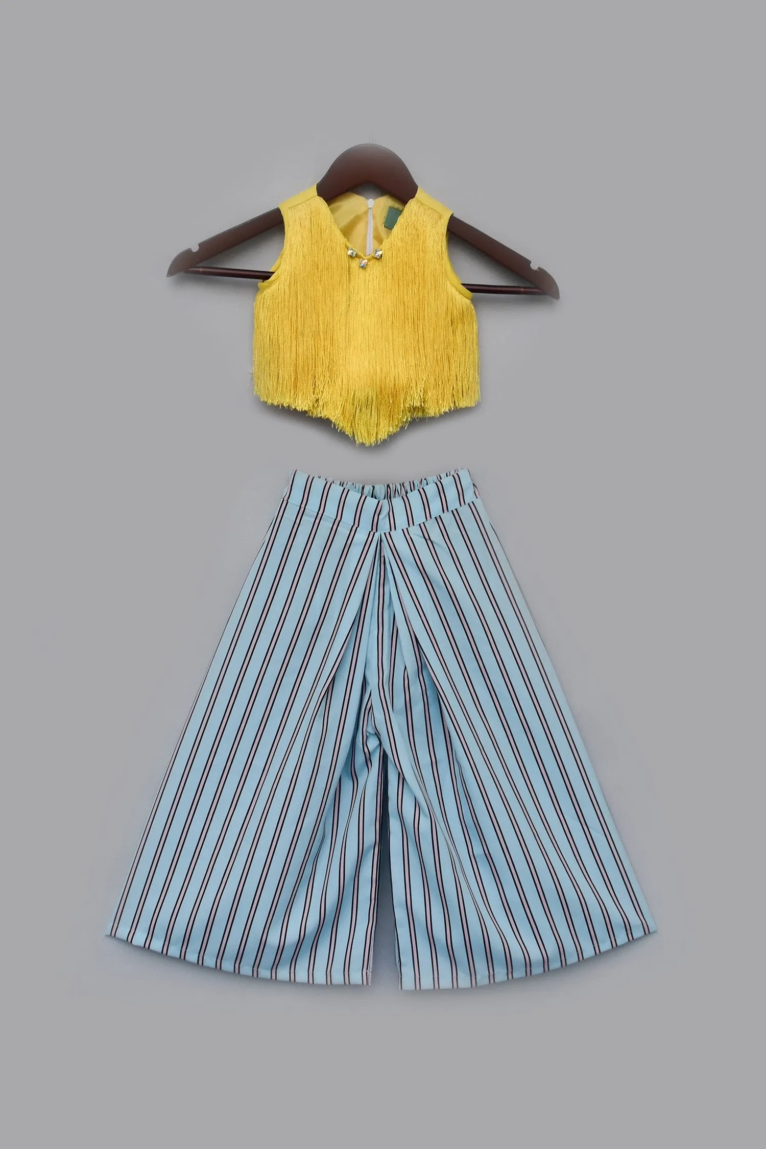 Kids Yellow Fringe Top with Pleated Pant