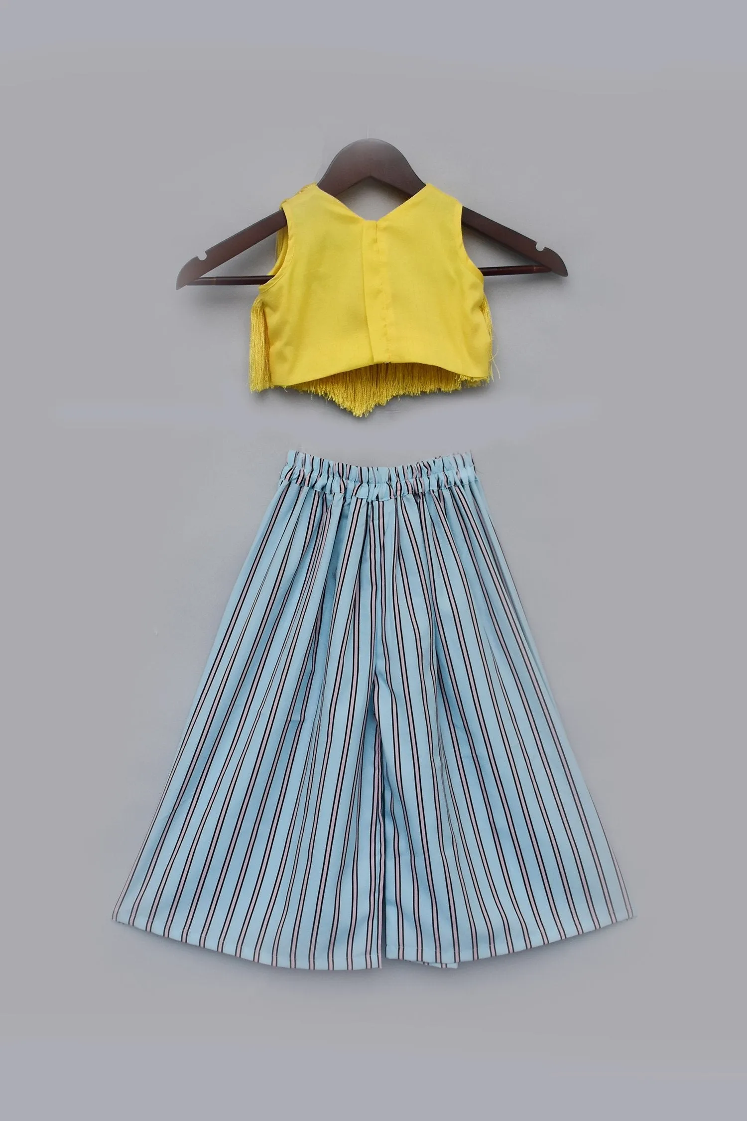 Kids Yellow Fringe Top with Pleated Pant