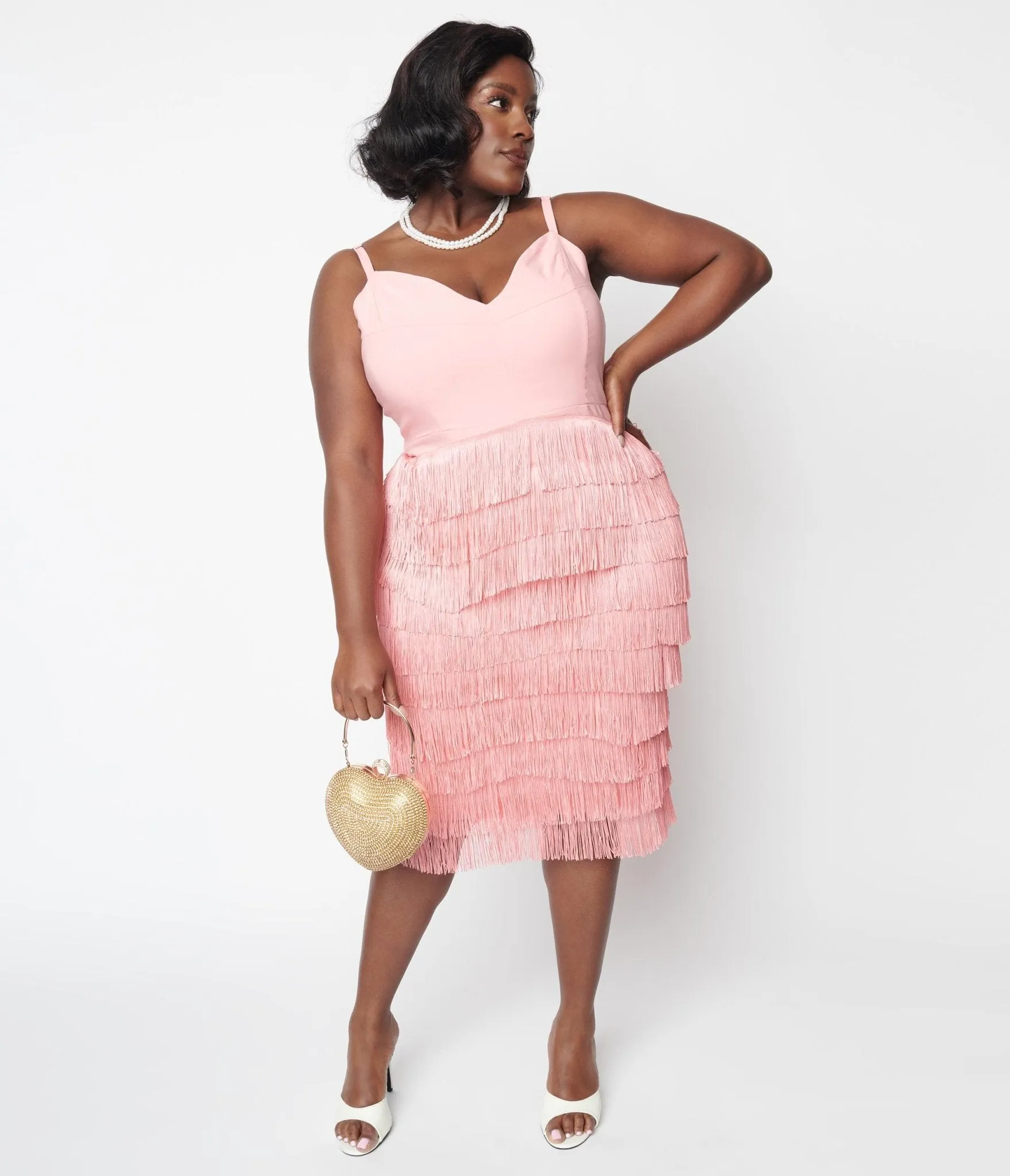 Light Pink Some Like It Hot Fringe Wiggle Dress