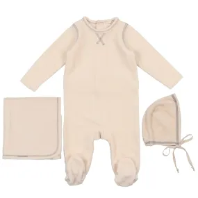 Lil Legs Cream with Grey Stitch Classic Velour Layette Set